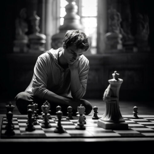 A chess player deeply engrossed in thought, emphasizing concentration