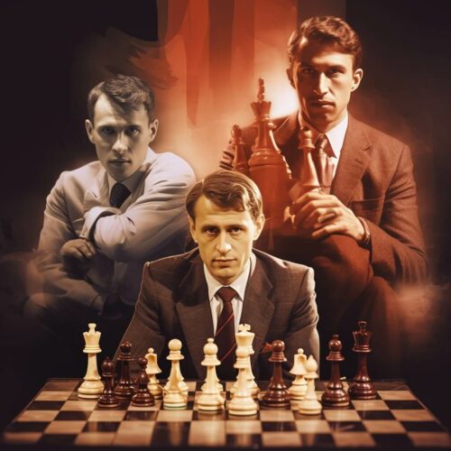 iconic chess players with a faded background of them performing the castling move